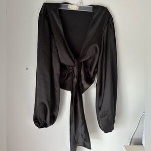 Black, silk, v-neck long sleeve
